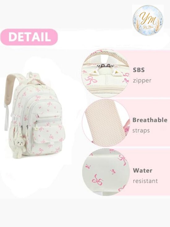 Cute Aesthetic Backpack for College High School, Water Resistant, 8 Pockets, main image 4